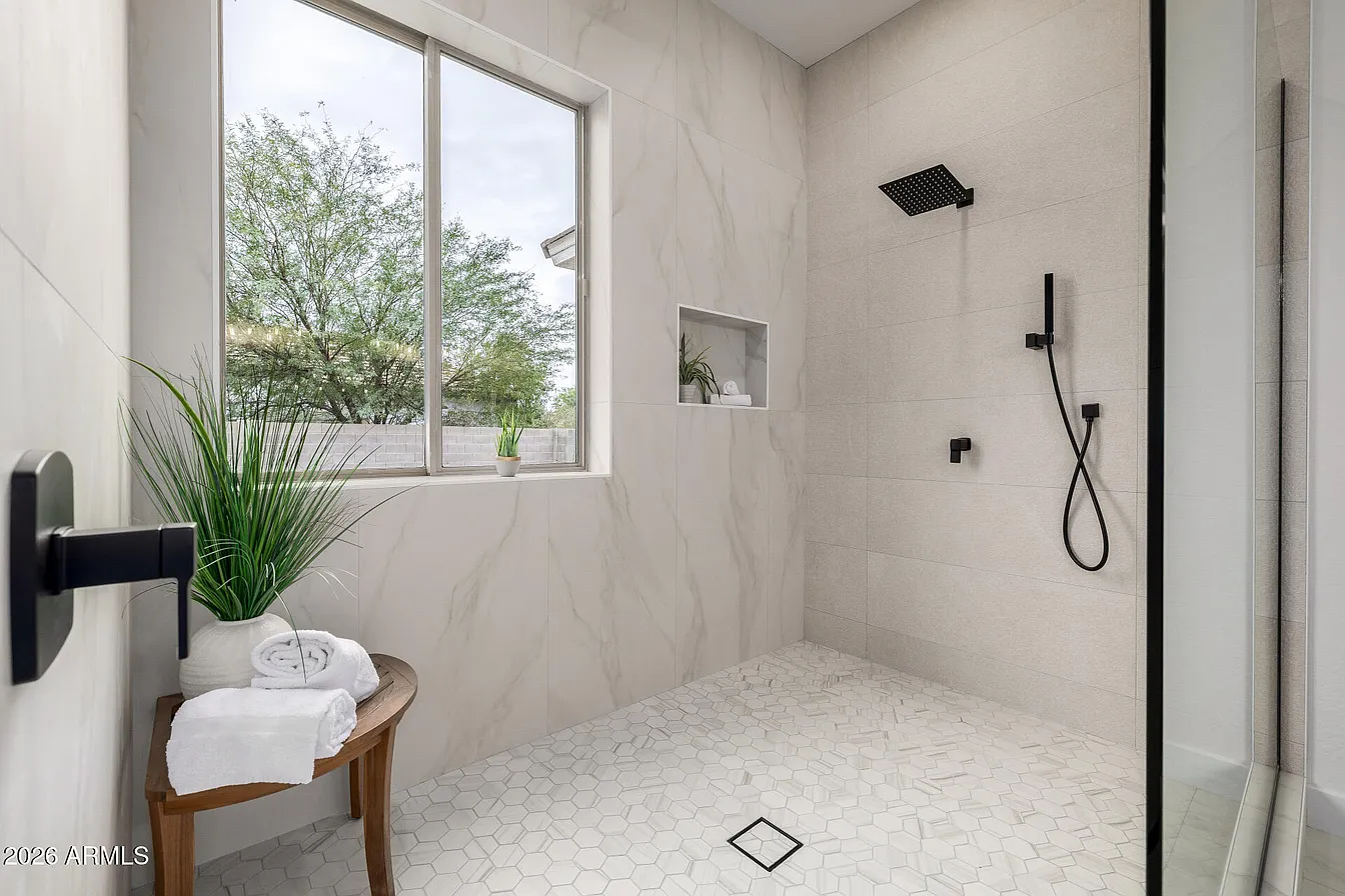 Marble walk-in shower